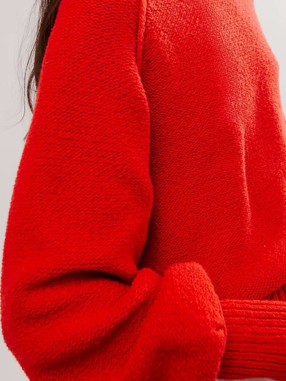 Free People Vibrant Red Riley Mock Neck Balloon Sleeve Sweater - Picture 3 of 8
